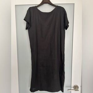 Elegant Black Linen Short Sleeve Dress